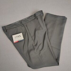New Chaps Ralph Lauren Dress Pants Men 32x30 Gray Pleated Trouser Stretch Slim‎